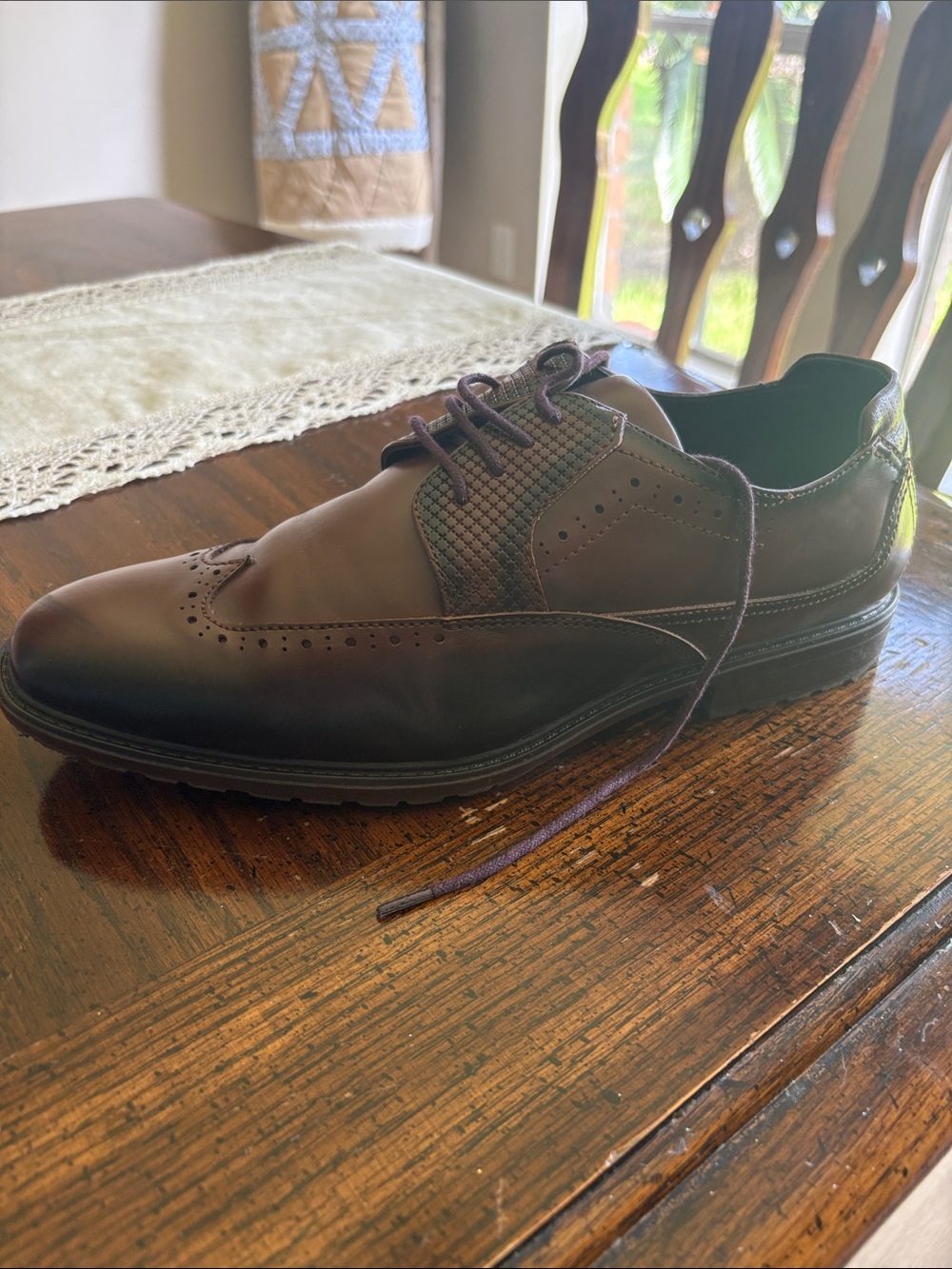 Stacy Adams Dark Brown Wingtip Derby with Textured Accents